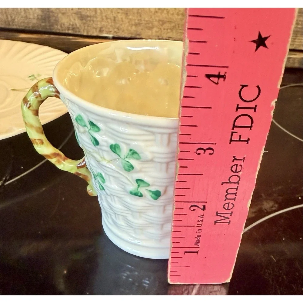Beleek  Shamrock  Basket  Weave  Open Sugar  Creamer  & Cup AND Saucer Vintage